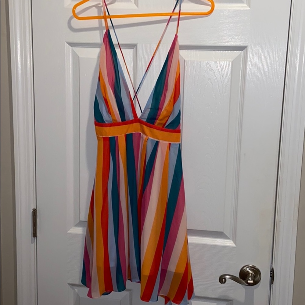 Multicolored Stripped dress, cross cross back